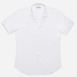 Shirt  solid  white cotton-linen plain, collar style  camp collar - Product thumbnail image 2 showing different views and angles