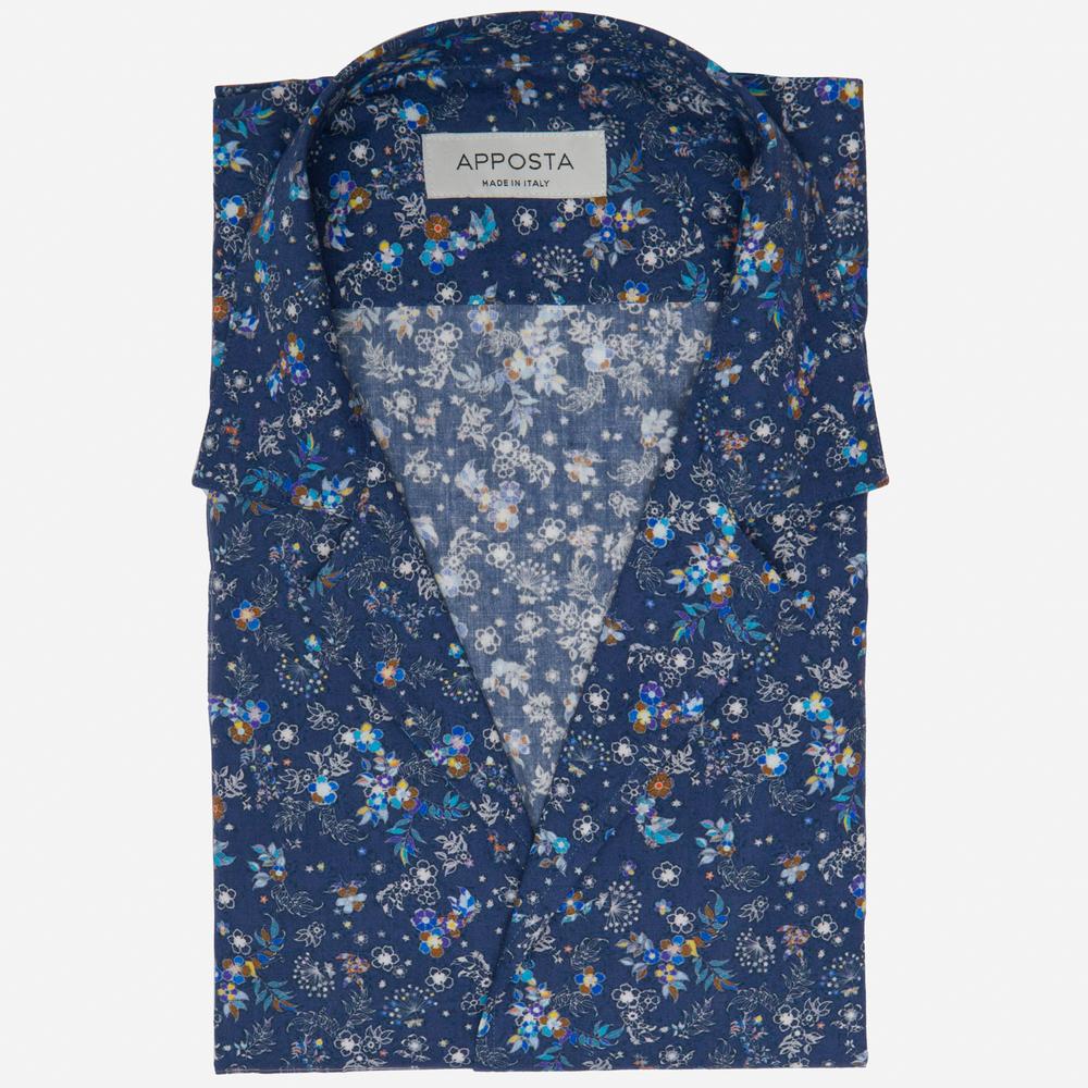 Shirt  floral  navy blue cotton poplin, collar style  camp collar - High quality product image showing Shirt  floral  navy blue cotton poplin, collar style  camp collar details and features