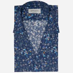 Shirt  floral  navy blue cotton poplin, collar style  camp collar - Product thumbnail image 1 showing different views and angles