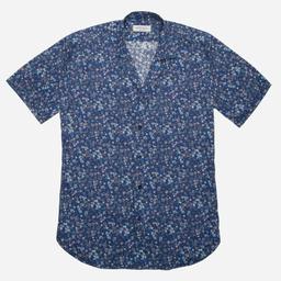 Shirt  floral  navy blue cotton poplin, collar style  camp collar - Product thumbnail image 2 showing different views and angles