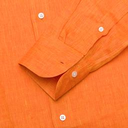 Shirt  solid  orange linen zephyr, collar style  updated spread collar with short points - Product thumbnail image 2 showing different views and angles