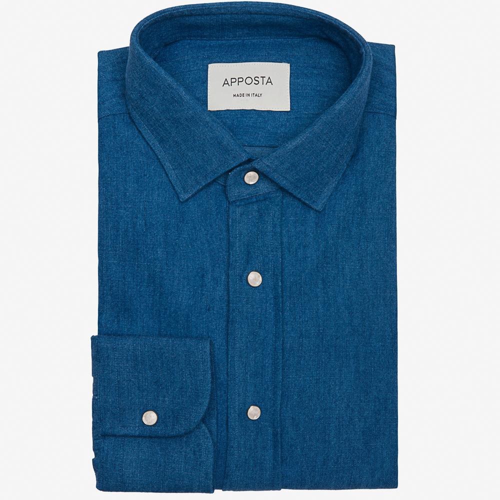 Shirt  solid  navy blue cotton denim, collar style  updated straight point collar with short points - Apposta Clothing product