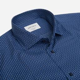 Shirt  patterned designs  navy blue cotton plain, collar style  updated spread collar with short points - Product thumbnail image 2 showing different views and angles
