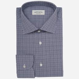 Shirt  prince of wales check  navy blue cotton zephyr, collar style  semi-spread collar - Product thumbnail image 1 showing different views and angles