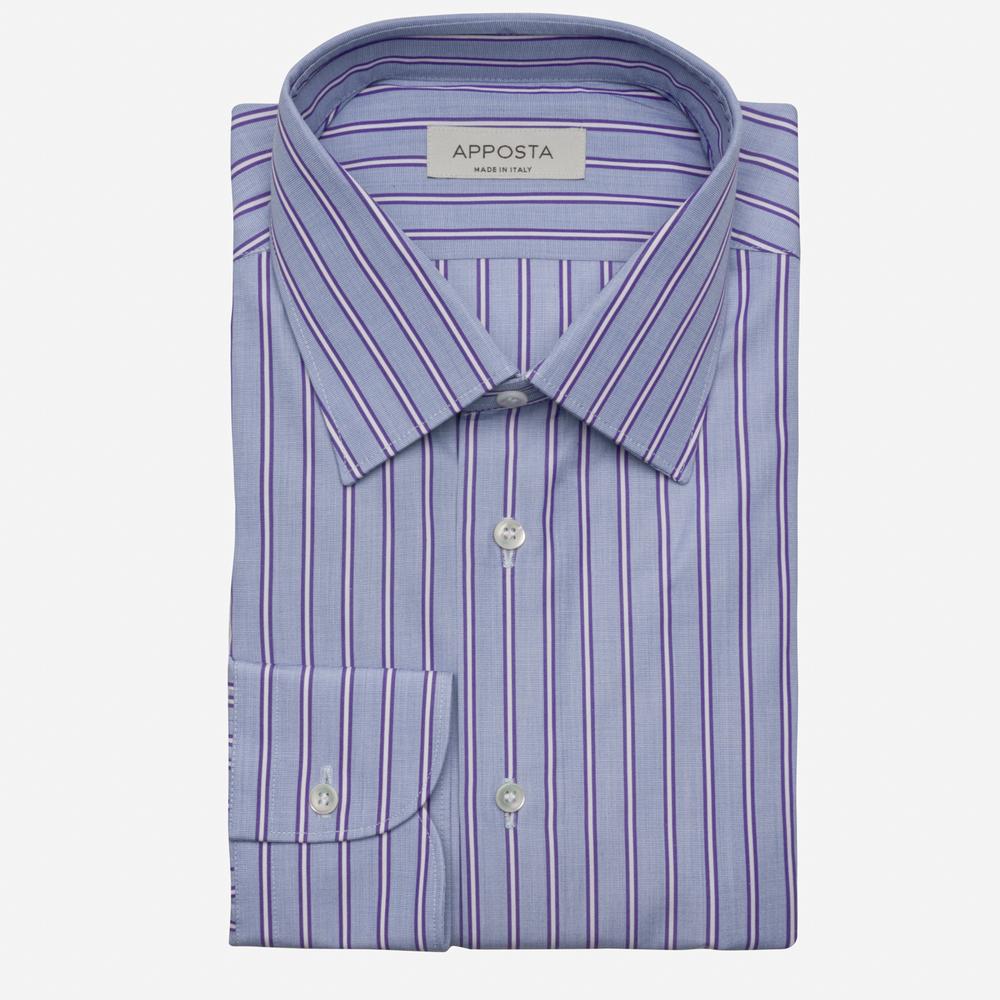 Shirt  striped  violet cotton poplin, collar style  lower spread collar - Apposta Clothing product