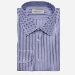 Shirt  striped  violet cotton poplin, collar style  lower spread collar - Product thumbnail image 1 showing different views and angles