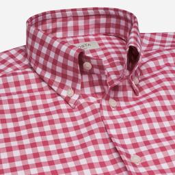 Shirt  gingham check  red cotton pinpoint oxford, collar style  button-down collar - Product thumbnail image 2 showing different views and angles