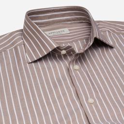 Shirt  striped  brown cotton oxford, collar style  semi-spread collar - Product thumbnail image 2 showing different views and angles