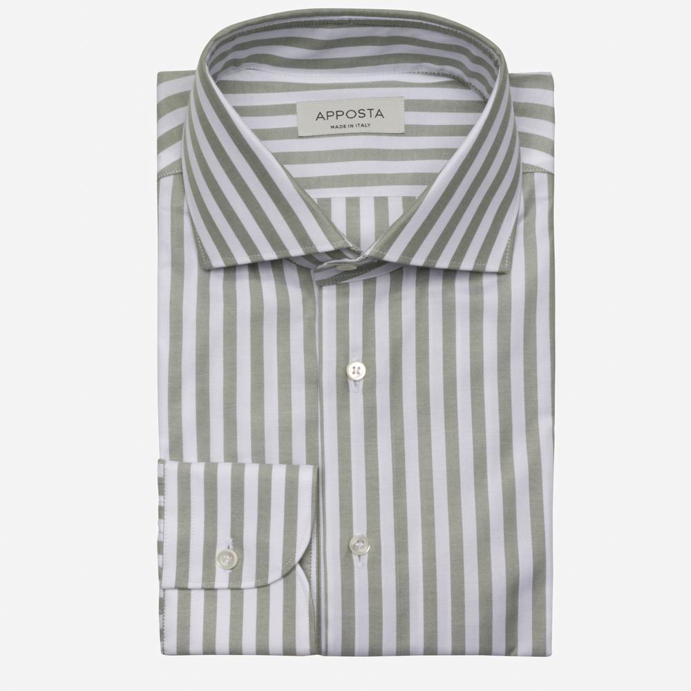 Shirt  striped  green cotton pinpoint oxford, collar style  spread collar - High quality product image showing Shirt  striped  green cotton pinpoint oxford, collar style  spread collar details and features