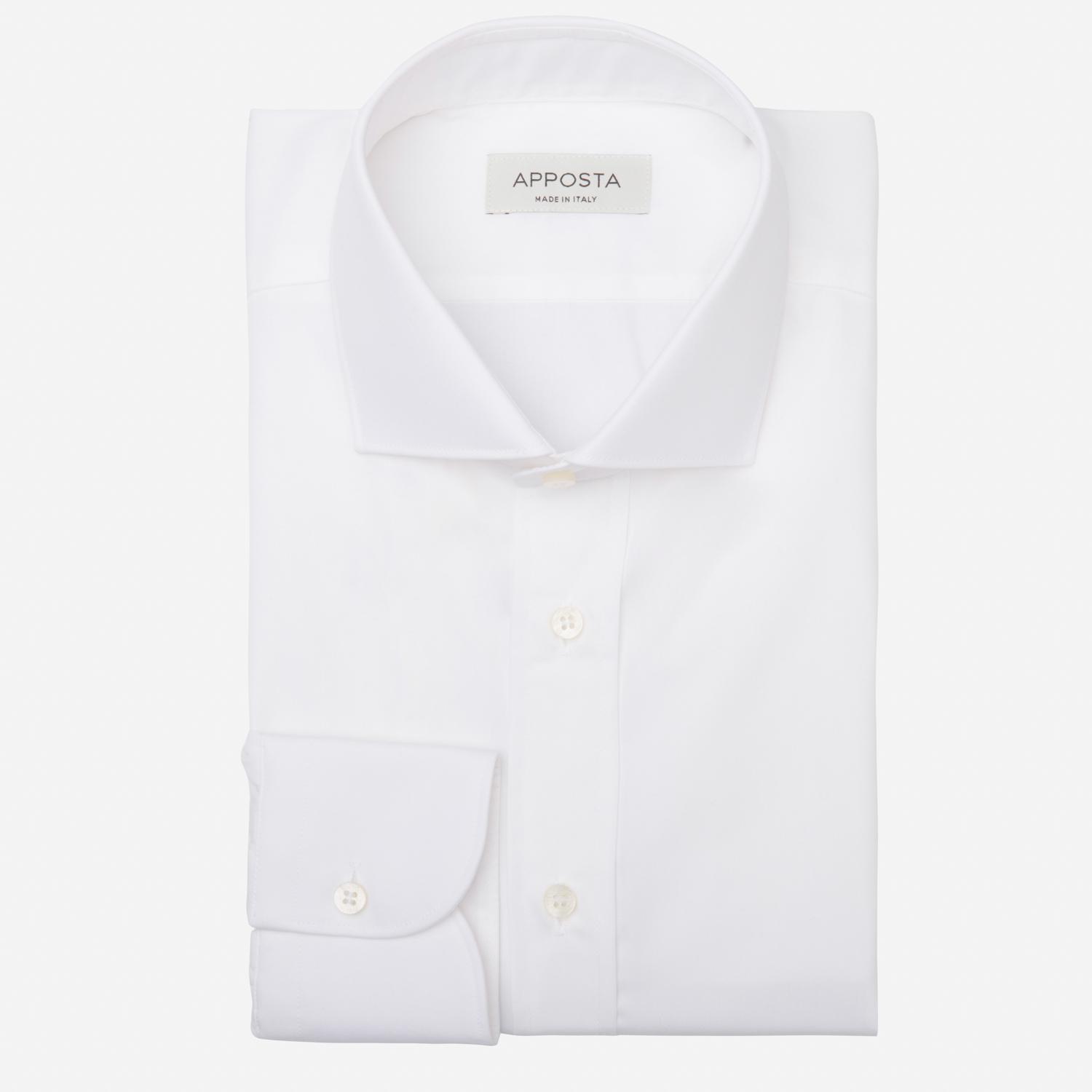 Shirt  solid  white stretch cotton poplin, collar style  updated spread collar with short points - High quality product image showing Shirt  solid  white stretch cotton poplin, collar style  updated spread collar with short points details and features