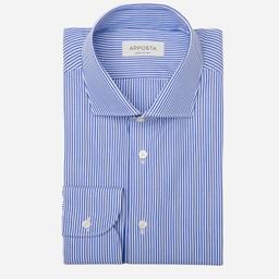 Shirt  striped  light blue cotton plain, collar style  updated spread collar with short points - Product thumbnail image 1 showing different views and angles