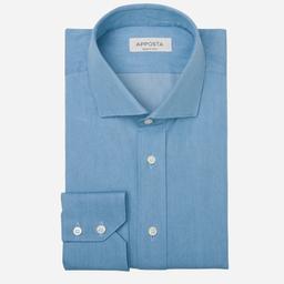 Shirt  solid  light blue cotton denim, collar style  updated spread collar with short points - Product thumbnail image 1 showing different views and angles