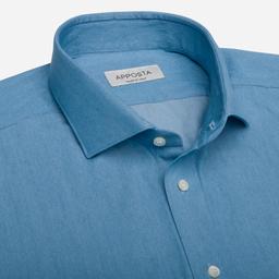 Shirt  solid  light blue cotton denim, collar style  updated spread collar with short points - Product thumbnail image 2 showing different views and angles