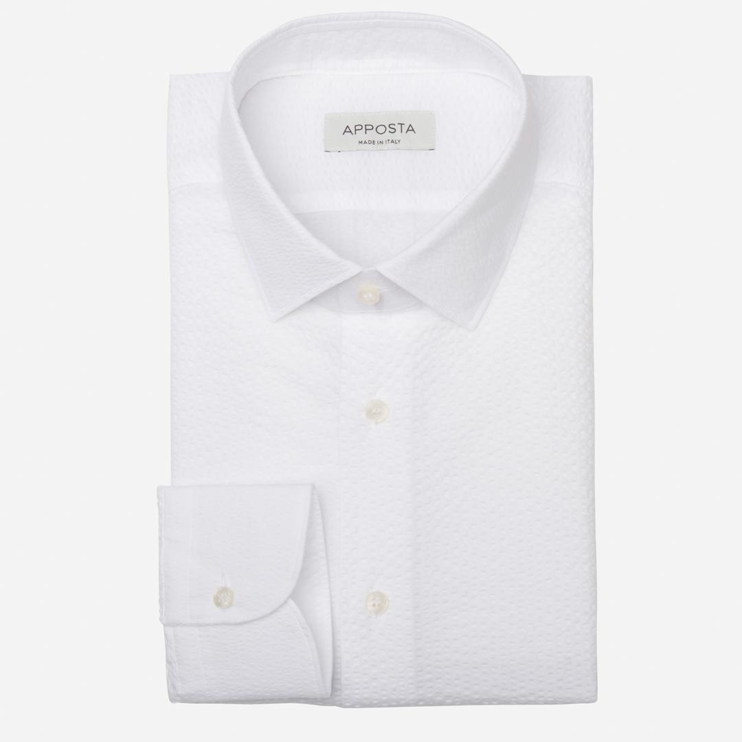 Shirt  textures  white cotton seersucker, collar style  updated straight point collar with short points - Apposta Clothing product