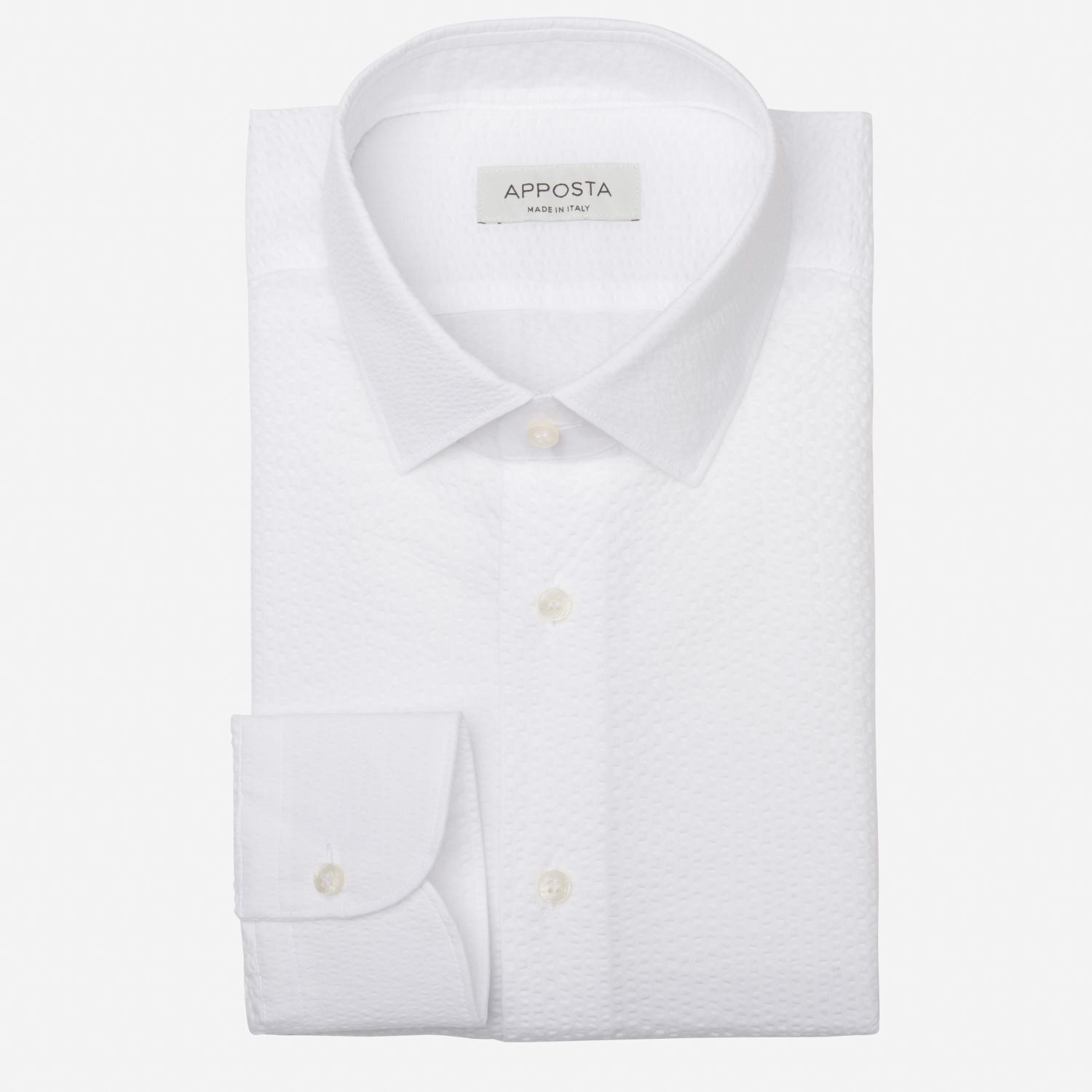 Shirt  textures  white cotton seersucker, collar style  updated straight point collar with short points - High quality product image showing Shirt  textures  white cotton seersucker, collar style  updated straight point collar with short points details and features