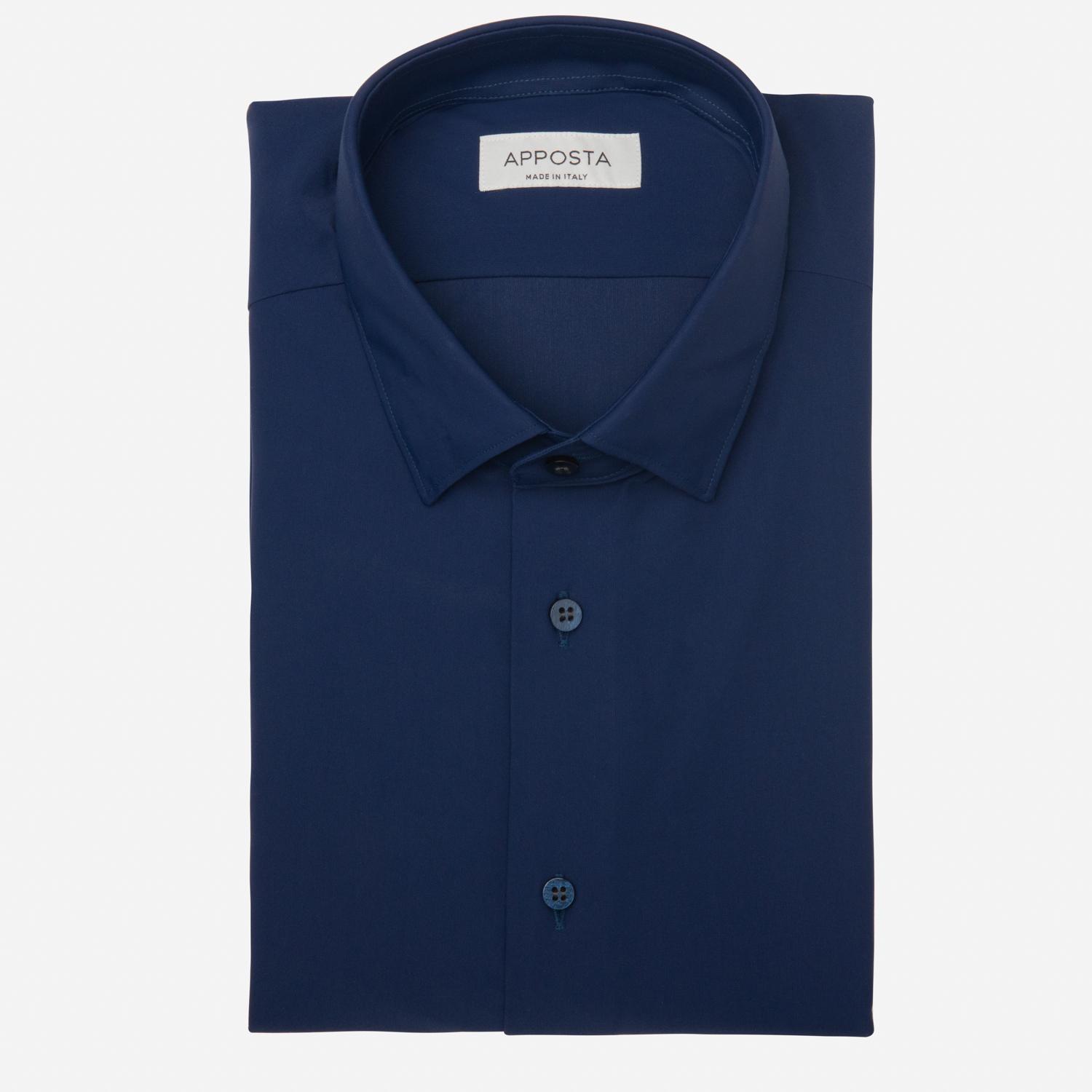Shirt  solid  navy blue 4-way stretch poplin sensitive, collar style  updated straight point collar with short points - High quality product image showing Shirt  solid  navy blue 4-way stretch poplin sensitive, collar style  updated straight point collar with short points details and features