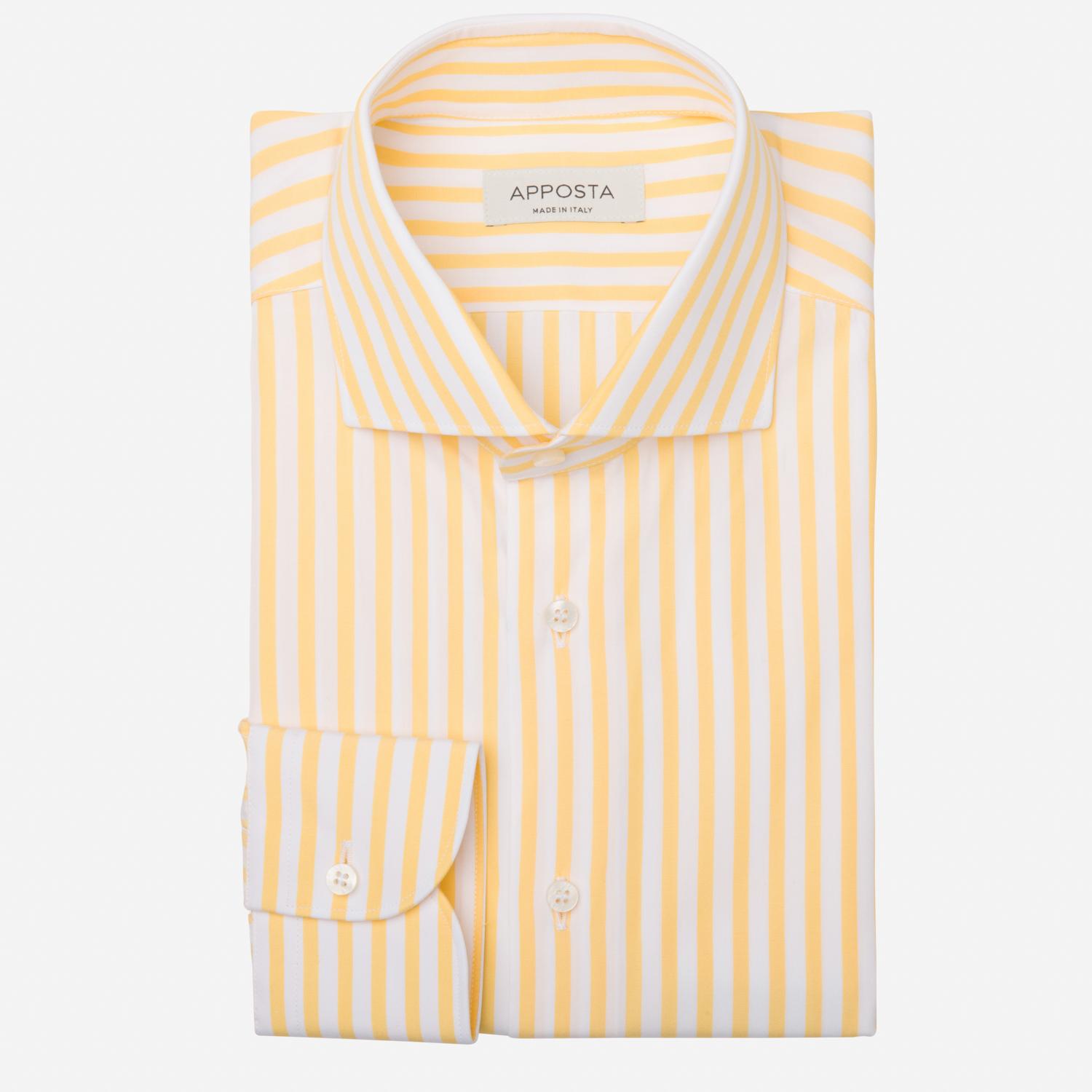 Shirt  striped  yellow cotton poplin double twisted, collar style  lower spread collar - High quality product image showing Shirt  striped  yellow cotton poplin double twisted, collar style  lower spread collar details and features