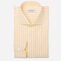 Shirt  striped  yellow cotton poplin double twisted, collar style  lower spread collar - Product thumbnail image 1 showing different views and angles