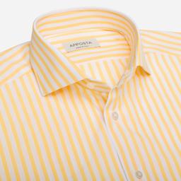 Shirt  striped  yellow cotton poplin double twisted, collar style  lower spread collar - Product thumbnail image 2 showing different views and angles