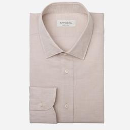 Shirt  solid  beige cotton-linen zephyr, collar style  updated straight point collar with short points - Product thumbnail image 1 showing different views and angles