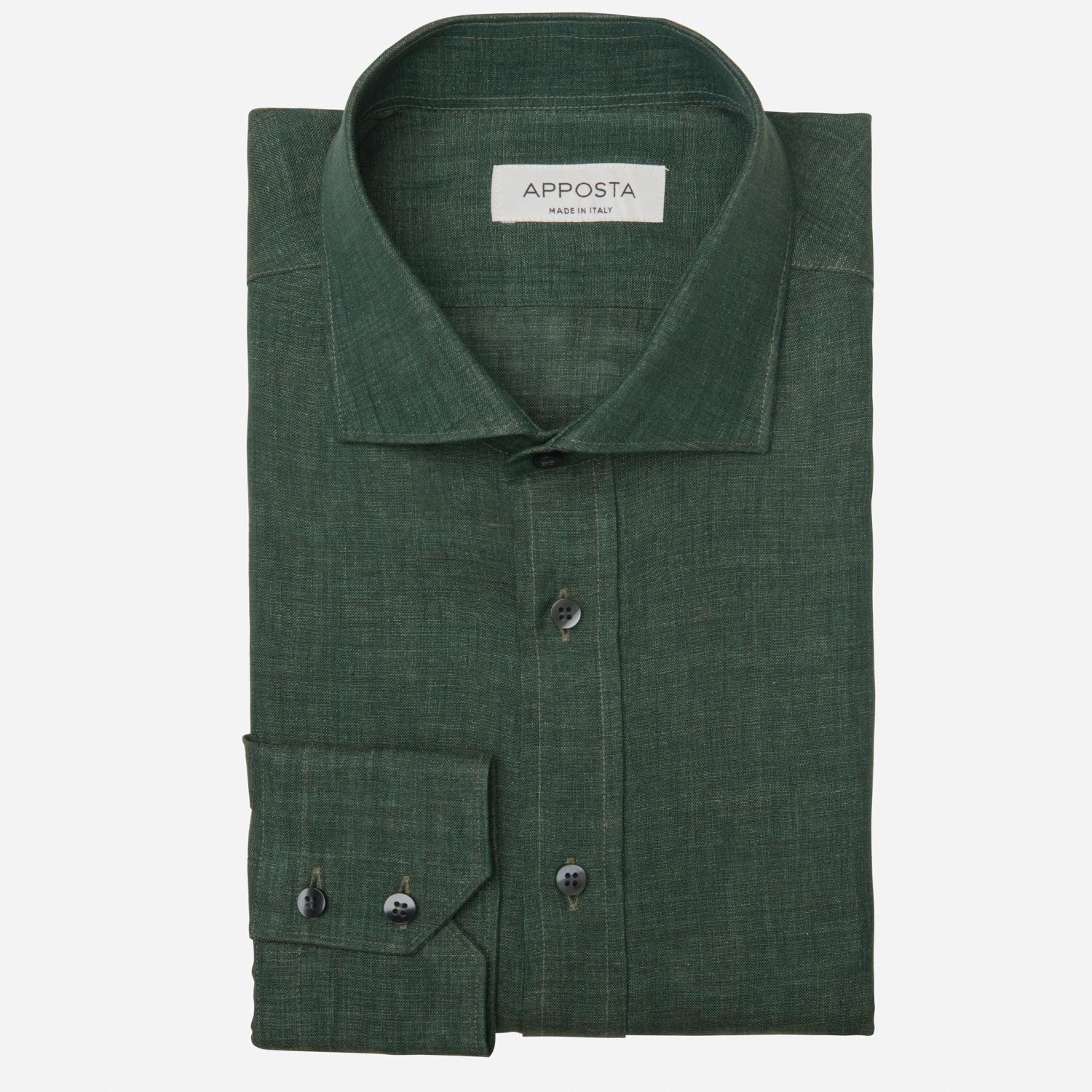 Shirt  solid  green linen plain normandy linen, collar style  updated spread collar with short points - High quality product image showing Shirt  solid  green linen plain normandy linen, collar style  updated spread collar with short points details and features