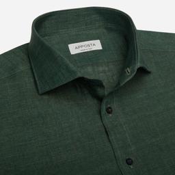 Shirt  solid  green linen plain normandy linen, collar style  updated spread collar with short points - Product thumbnail image 2 showing different views and angles