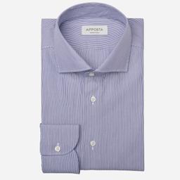 Shirt  hairline stripe  navy blue cotton poplin double twisted, collar style  lower spread collar - Product thumbnail image 1 showing different views and angles
