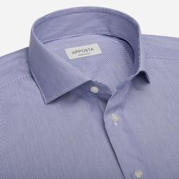 Shirt  hairline stripe  navy blue cotton poplin double twisted, collar style  lower spread collar - Product thumbnail image 2 showing different views and angles