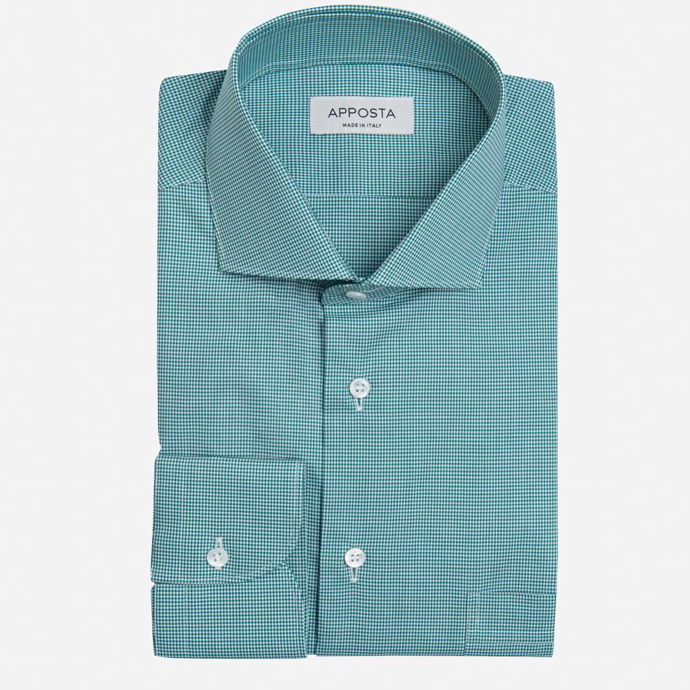 Shirt  small check  green cotton zephyr, collar style  updated spread collar with short points - Apposta Clothing product