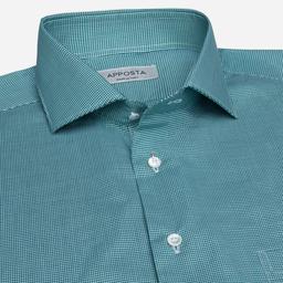 Shirt  small check  green cotton zephyr, collar style  updated spread collar with short points - Product thumbnail image 2 showing different views and angles