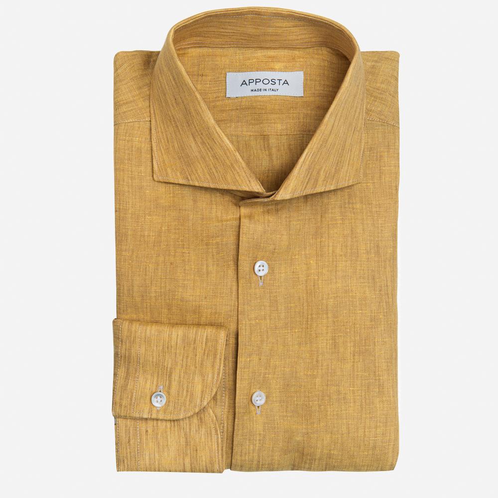 Shirt  solid  yellow linen plain normandy linen, collar style  lower spread collar - Apposta Clothing product