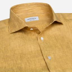 Shirt  solid  yellow linen plain normandy linen, collar style  lower spread collar - Product thumbnail image 2 showing different views and angles
