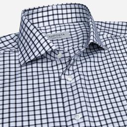 Shirt  big check  violet cotton zephyr, collar style  lower spread collar - Product thumbnail image 2 showing different views and angles