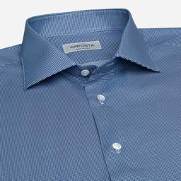 Shirt  small check  light blue cotton poplin, collar style  semi-spread collar - Product thumbnail image 2 showing different views and angles