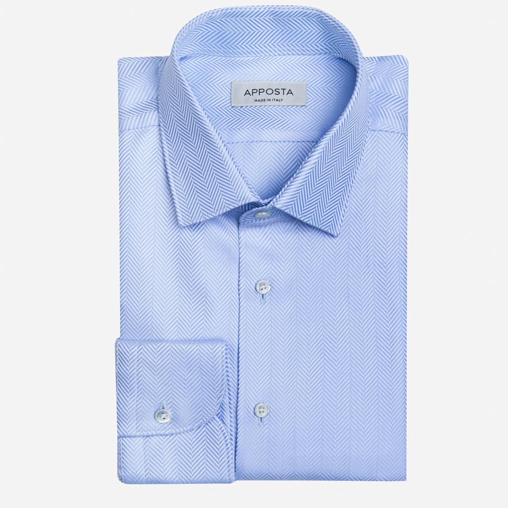Shirt  solid  light blue cotton herringbone double twisted, collar style  updated straight point collar with short points - Apposta Clothing product
