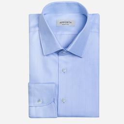 Shirt  solid  light blue cotton herringbone double twisted, collar style  updated straight point collar with short points - Product thumbnail image 1 showing different views and angles