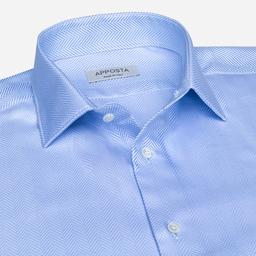 Shirt  solid  light blue cotton herringbone double twisted, collar style  updated straight point collar with short points - Product thumbnail image 2 showing different views and angles