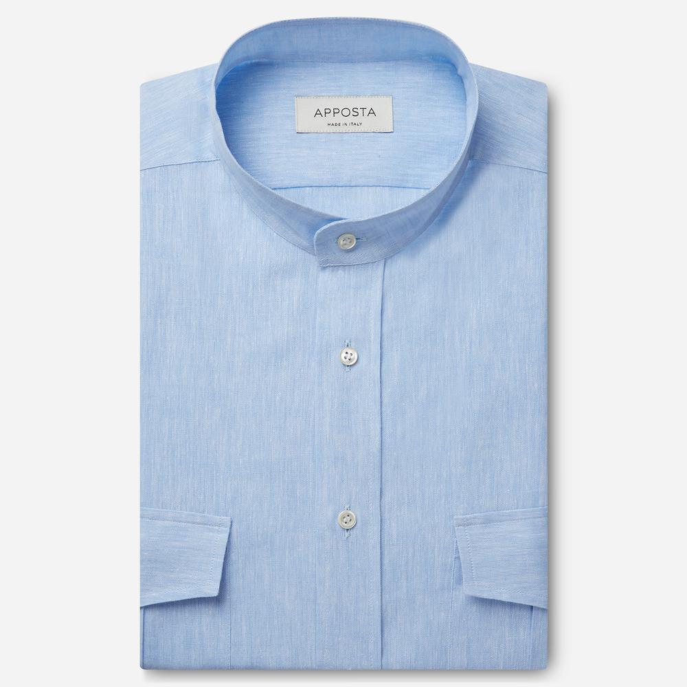 Shirt  solid  light blue linen plain, collar style  band collar - Apposta Clothing product