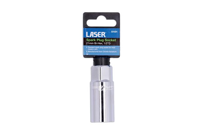 Laser Tools 0101 1/2 Dr Spark Plug Socket Bi-Hex Carbon Steel - 20.8mm (13/16) AF - The Green Spark Plug Automotive product