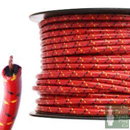 7mm HT Ignition Lead Cable - Gloss RBYF Wire Core Cotton Braided - The Green Spark Plug Automotive product