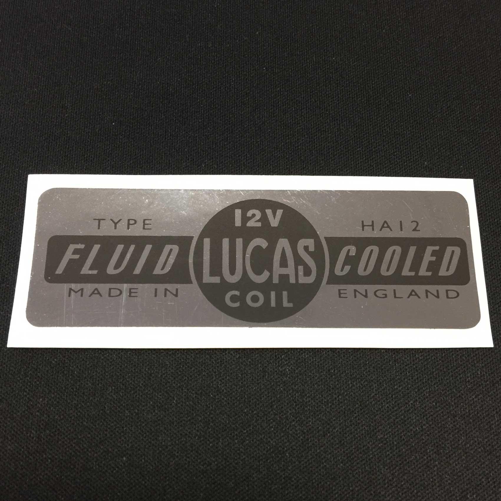 Lucas HA12 12V Coil Label Fluid Cooled Vintage Classic Car Silver Sticker - High quality product image showing Lucas HA12 12V Coil Label Fluid Cooled Vintage Classic Car Silver Sticker details and features