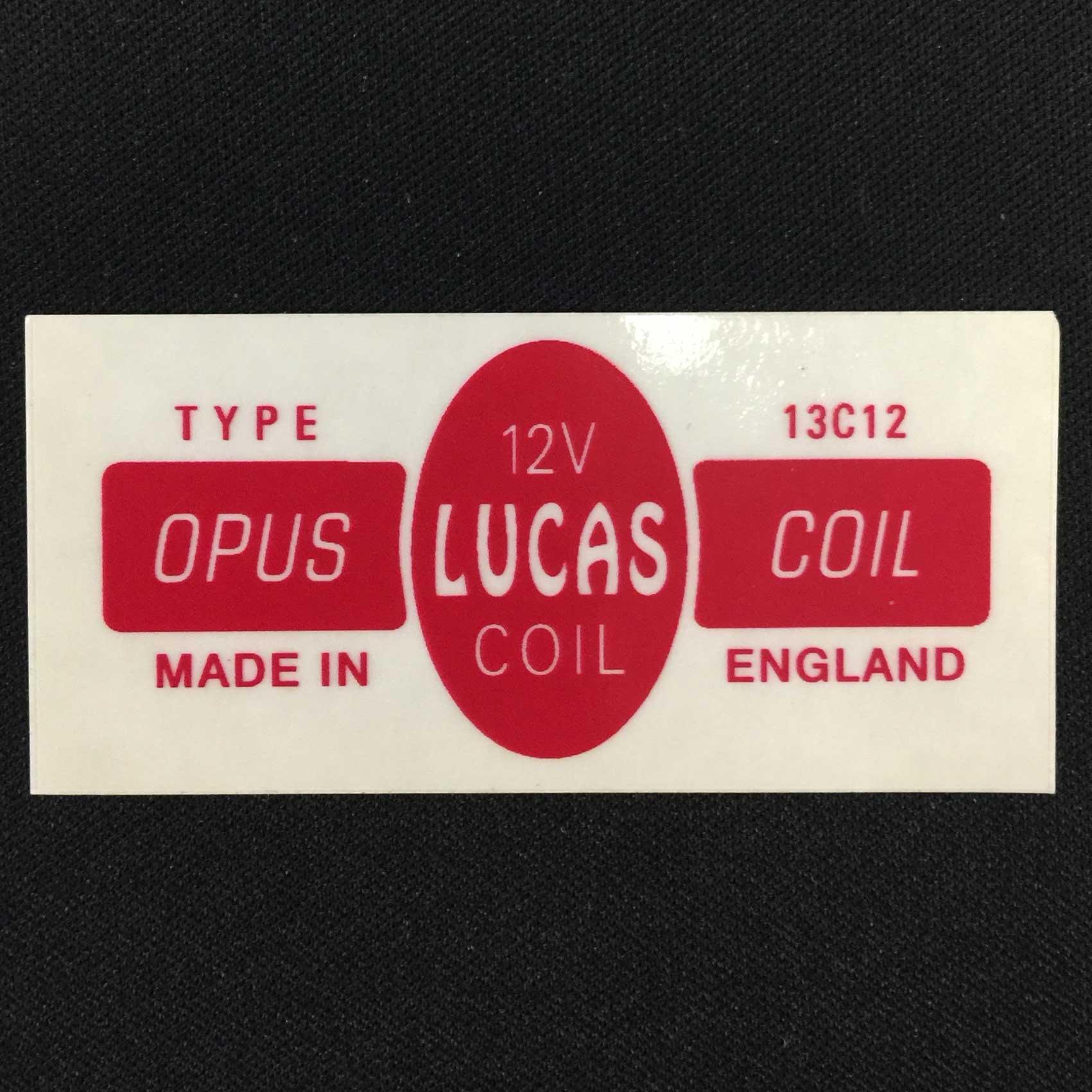 Lucas 13C12 Classic Motor Car Opus 12V Ignition Coil Sticker Vintage Red Label - High quality product image showing Lucas 13C12 Classic Motor Car Opus 12V Ignition Coil Sticker Vintage Red Label details and features