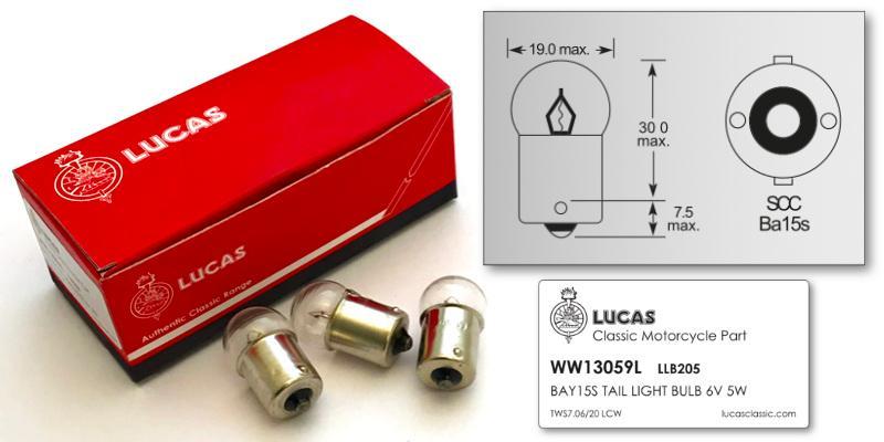 BA15S Lucas Rear Lamp Single Filament Bulb 6V LLB205 (10 Pack) - The Green Spark Plug Automotive product