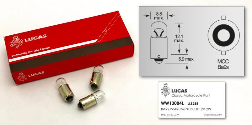 BA9S Lucas Instrument Bulb 12V LLB288T (10 Pack) - High quality product image showing BA9S Lucas Instrument Bulb 12V LLB288T (10 Pack) details and features