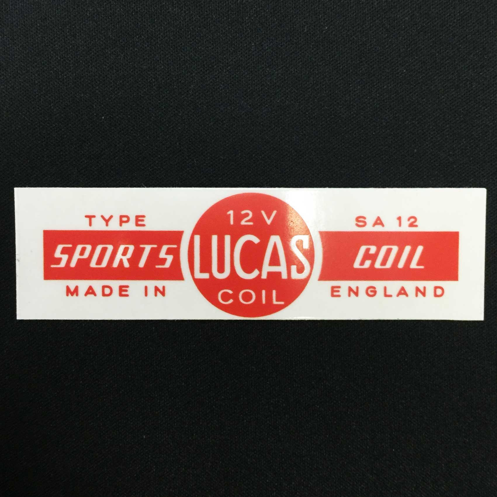 Lucas Sports SA12 12V Ignition Racing Coil Label Vintage Classic Car Red Sticker - High quality product image showing Lucas Sports SA12 12V Ignition Racing Coil Label Vintage Classic Car Red Sticker details and features