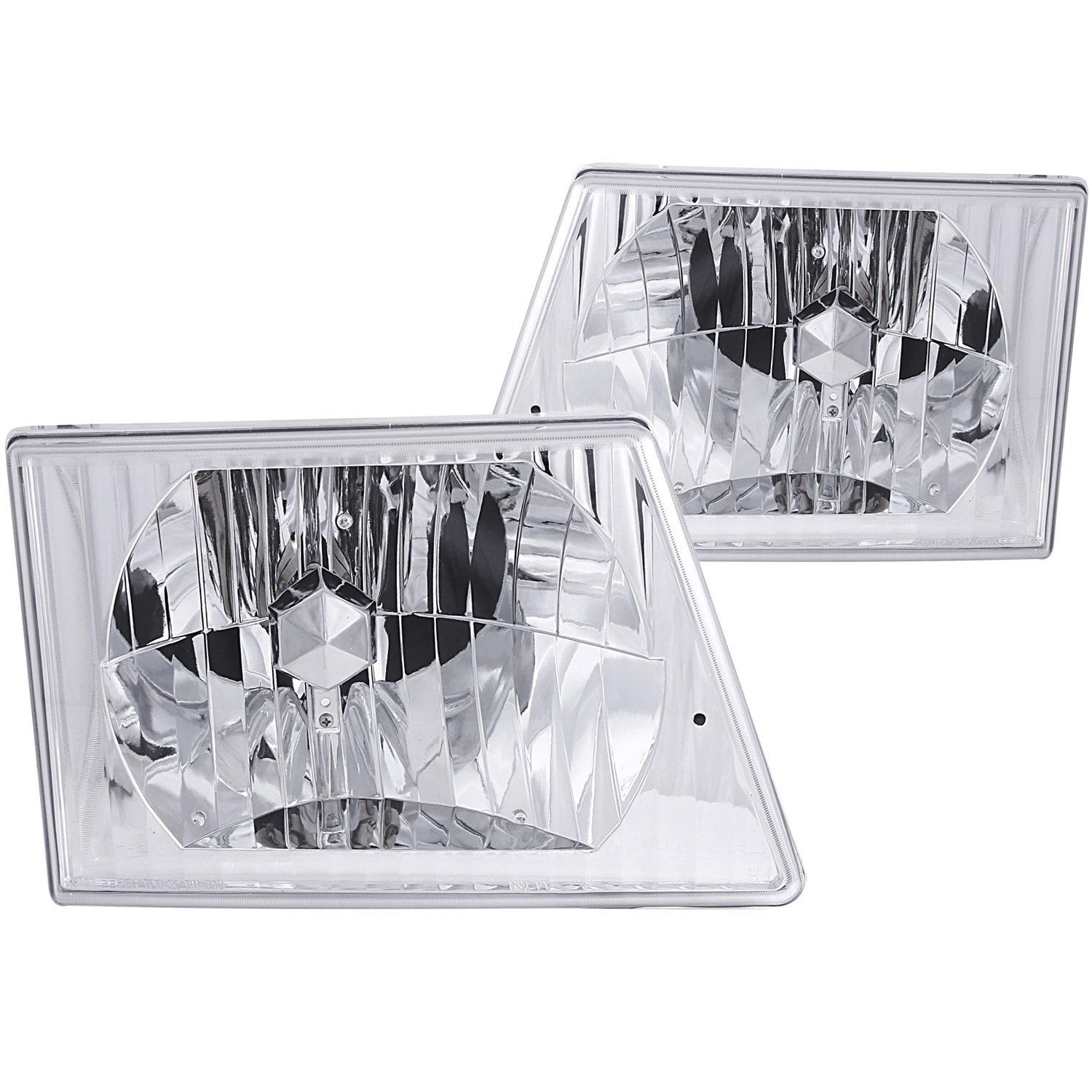 ANZO 111026 Crystal Chrome Headlight Assembly Compatible with Ford All E-150 Econoline E-250 E-350 E-450 Super Duty Includes Left Driver and Right Passenger Side Headlamps - High quality product image showing ANZO 111026 Crystal Chrome Headlight Assembly Compatible with Ford All E-150 Econoline E-250 E-350 E-450 Super Duty Includes Left Driver and Right Passenger Side Headlamps details and features