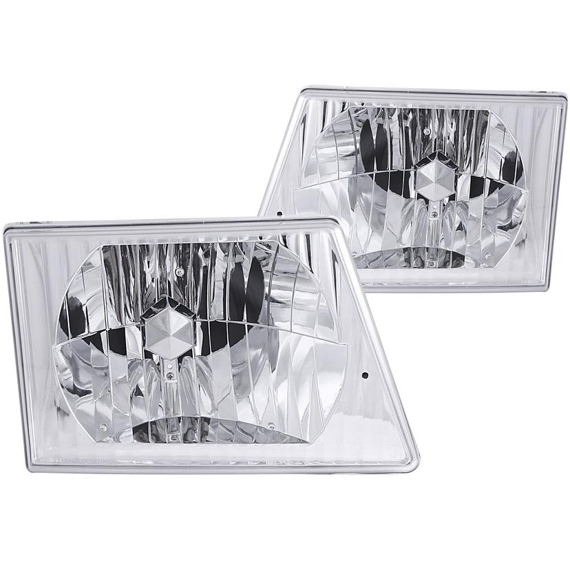 ANZO 111026 Crystal Chrome Headlight Assembly Compatible with Ford All E-150 Econoline E-250 E-350 E-450 Super Duty Includes Left Driver and Right Passenger Side Headlamps