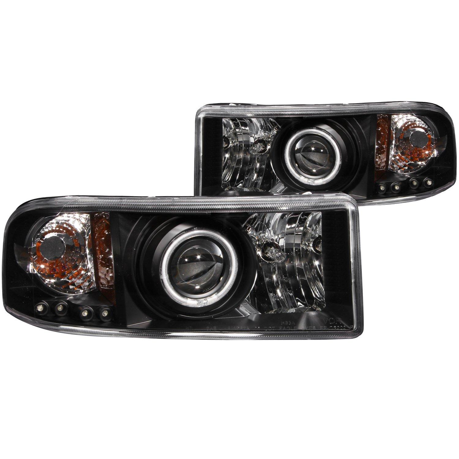 ANZO 111065 Dodge Ram Projector With Halo/Black Clear With Amber Reflectors Headlight Assembly (Pair) - High quality product image showing ANZO 111065 Dodge Ram Projector With Halo/Black Clear With Amber Reflectors Headlight Assembly (Pair) details and features