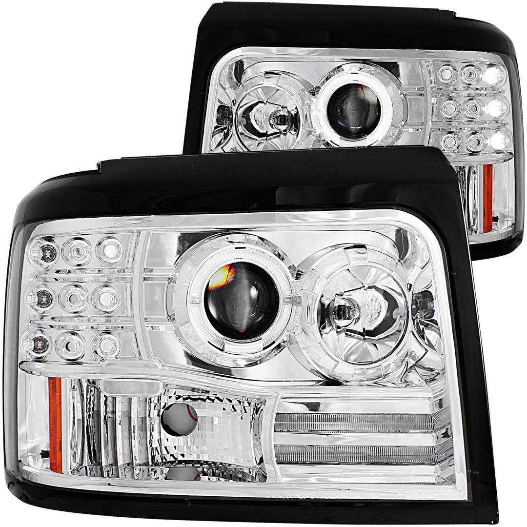 ANZO 111183 Chrome Projector Halo Headlight with Side Marker and Parking Light for Ford F-150/F-250/Bronco (Pair) - The Twister Group Tools product