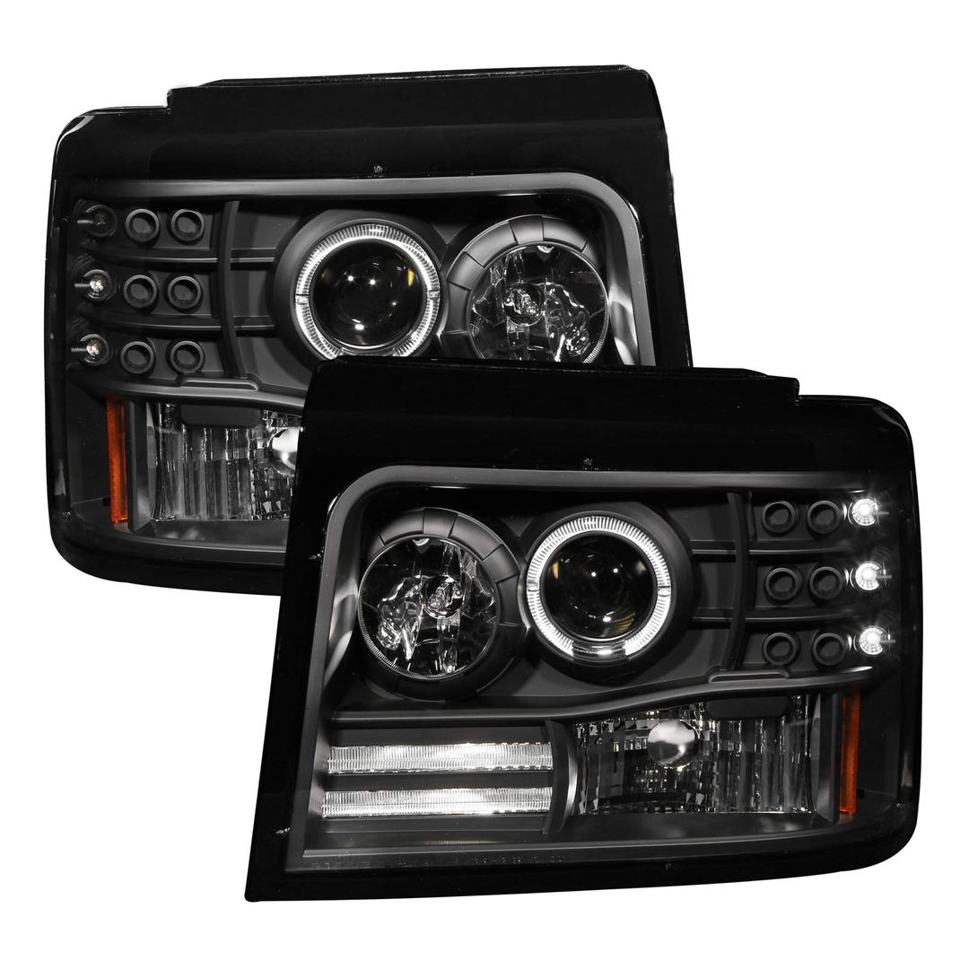 ANZO 111184 Black Projector Halo Headlight with Side Marker and Parking Light for Ford F-150/F-250/Bronco (Pair) - The Twister Group Tools product